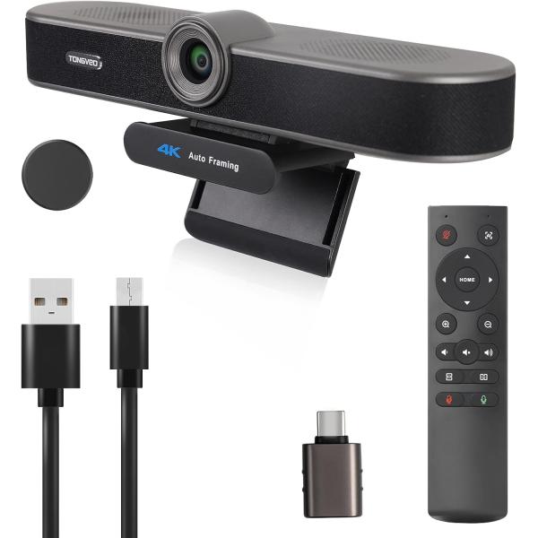 TONGVEO Zoomable 4K Webcam with Microphones and Sp...