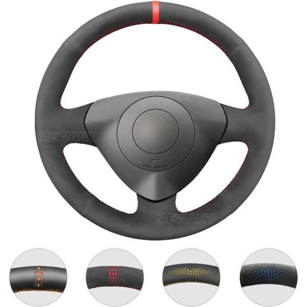 MEWANT Hand Stitched Black Suede Steering Wheel Co...