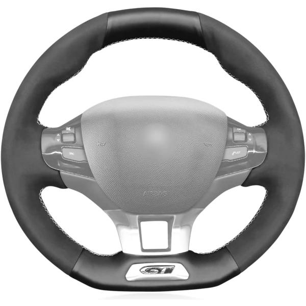MEWANT Real Leather + Suede Car Steering Wheel Cov...