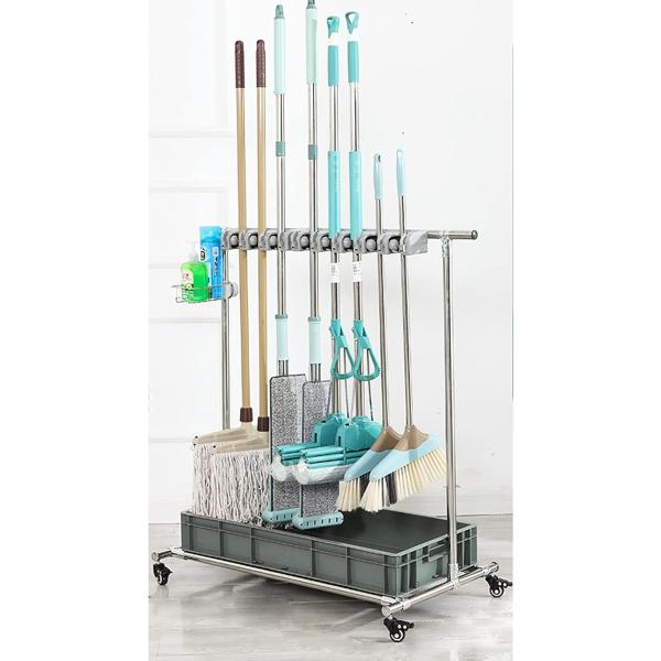 LOJOO Utility Racks Movable Mop Broom Holder Organ...