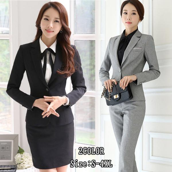 フォーマルスーツ 事務服 パンツスーツ ビジネス ジャケット+ズボンorショートスカート2点setテ...