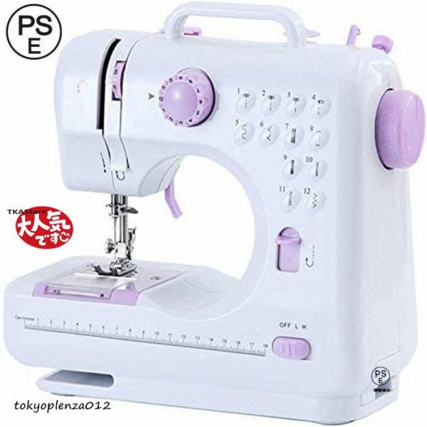 電動ミシン コンパクト 小型ミシン 家庭用ミシン 初心者 12種類の縫い目 フットコントローラー L...