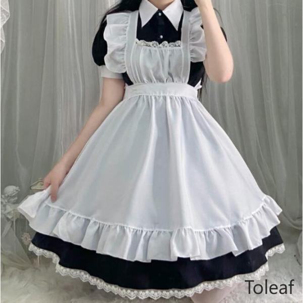 メイド服 レディース コスチューム ハロウィン コスプレ衣装 半袖 膝丈 ショート丈 ワンピース メ...