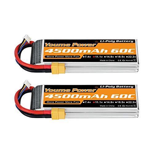 Youme 11.1V LiPoバッテリー、3S RC Lipoバッテリー4500mAh 60C、R...