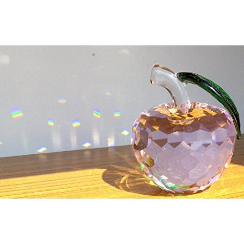 サンキャッチャー クリスタル ガラス りんご 置物 インテリア 林檎 50 mm (ピンク)