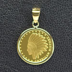 インディアンコイン K24 (純金) 1/25オンス イーグル＆インディアンコイン K18枠付きペンダントトップの商品画像