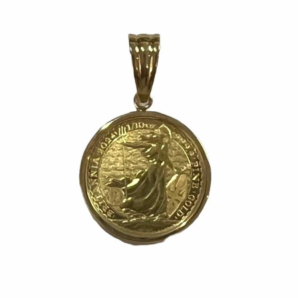 K24 純金　人気の　ブリタニア金貨　 1/10oz 　1/10オンス　K18枠　ペンダントトップ　...