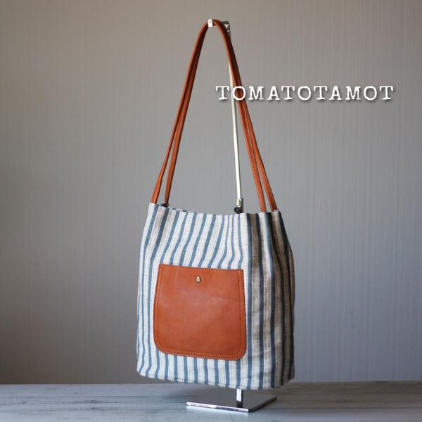 トートバッグ 帆布×本革 夏のストライプバケットトート 通勤 A4が入る B-346