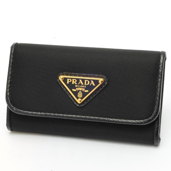 プラダ / PRADA　トライアングル キーケース　1PG222　ナイロン/サフィアーノレザー　ブラ...