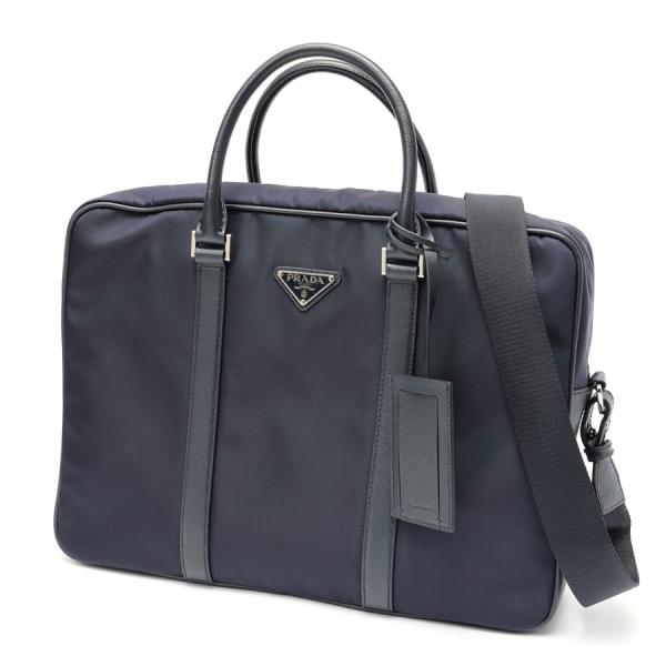 プラダ / PRADA　ナイロン x サフィアーノレザー ブリーフケース　2VE661　ナイロン　ネ...