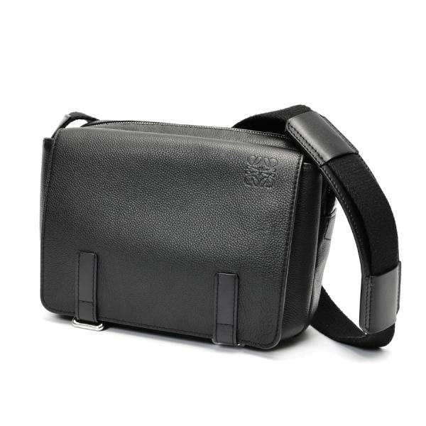 ロエベ / LOEWE　ミリタリー メッセンジャーバッグ / ショルダーバッグ　レザー　ブラック 【...