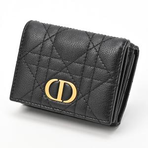 ディオール / DIOR   カロ コンパクト ウォレット/三つ折り財布   S5030UWHC　カナージュ カーフスキン　ブラック 　【中古】 商品番号 S-155526　新入荷｜tomida78