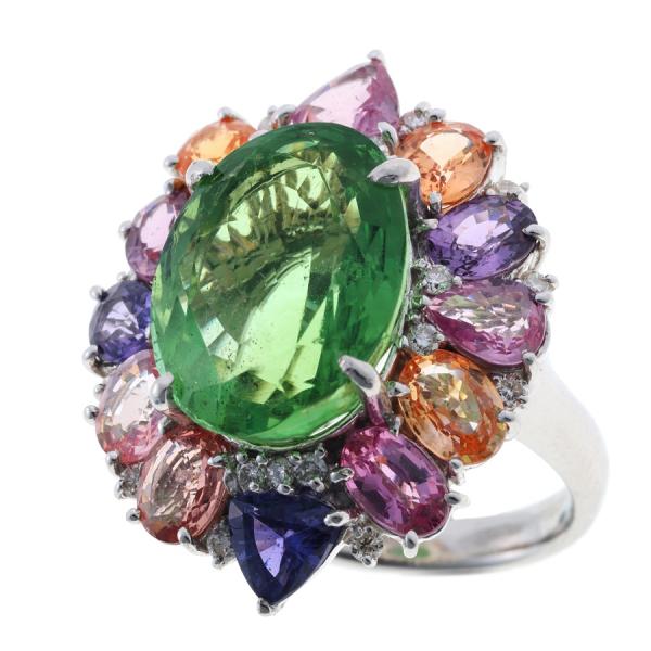 リング　Pt900　フローライト11.83ct / サファイア6.15ct / ダイヤモンド 0.3...