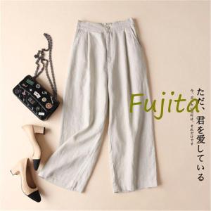 ガウチョパンツ レディース リネンパンツ 綿麻...の詳細画像3