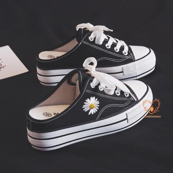 スニーカー スリッポン レディース 厚底 婦人靴 かかとなし キャンバス クロッグサンダル 履きやす...