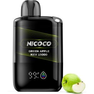 電子タバコ 使い捨て VAPE 青リンゴ風味 約15000回吸引可能 大容量 清涼感MAX 持ち運び シーシャ 水蒸気タバコ ニコチンなし 禁煙補助 爆煙 ベイプ V3型 NICOCO