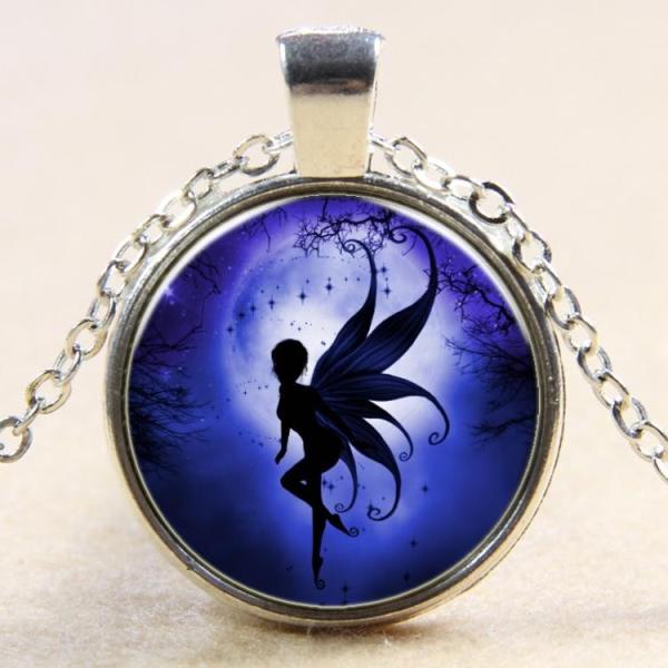 マーメイドパターンフラットラウンドガラスのペンダントネックレス トップ:27x27mm 45cmチェ...