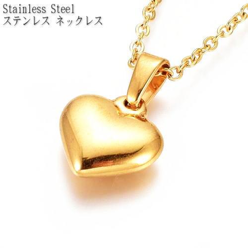 立体感のあるブロックハートネックレス ステンレス ゴールド ステンレス チェーン ゴールド　ネックレ...