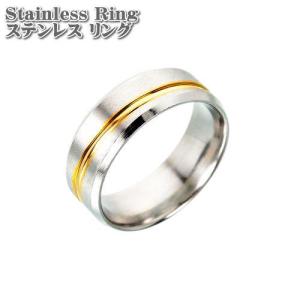 ステンレスリング ワイドバンドフィンガー ゴールドライン 17号 ステンレス リング Stainlss Ring 指輪｜tomine