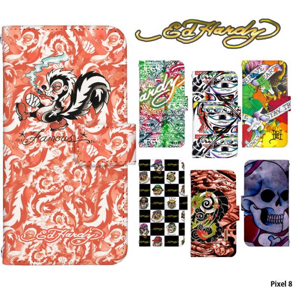 Pixel 8 ケース 手帳型 ピクセル8 カバー デザイン Ed Hardy おしゃれ エドハーデ...