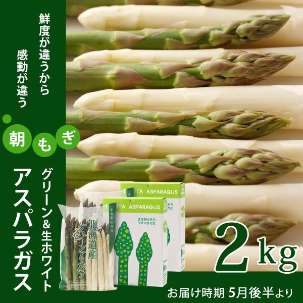 富良野 美瑛産 朝採りグリーン＆ホワイトアスパラガス 露地栽培 2kg M〜2Lサイズ 5月後半より...