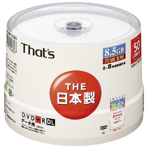 太陽誘電製 That's DVD-Rデータ用 8倍速8.5GB 片面2層ワイドプリンタブル スピンド...