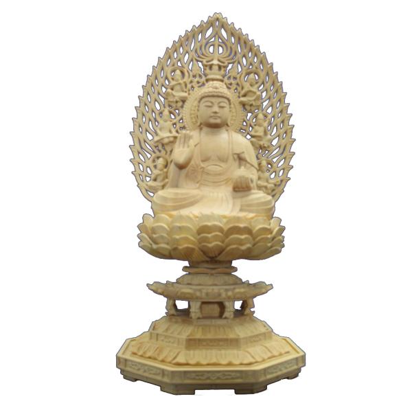 仏像 薬師如来座像飛天光背八角台2.5寸桧木 ひのき 送料無料