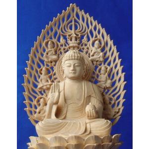 仏像 薬師如来座像飛天光背八角台2.5寸桧木 ...の詳細画像1