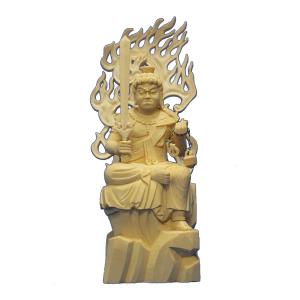 木彫仏像 不動明王立像火炎光背四角台5.0寸彩色桧木ヒノキ : トモエの