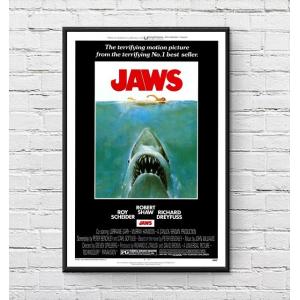 ジョーズ 映画ポスター JAWS S・スピルバーグ US版 黒フレーム付き A3サイズ mi1