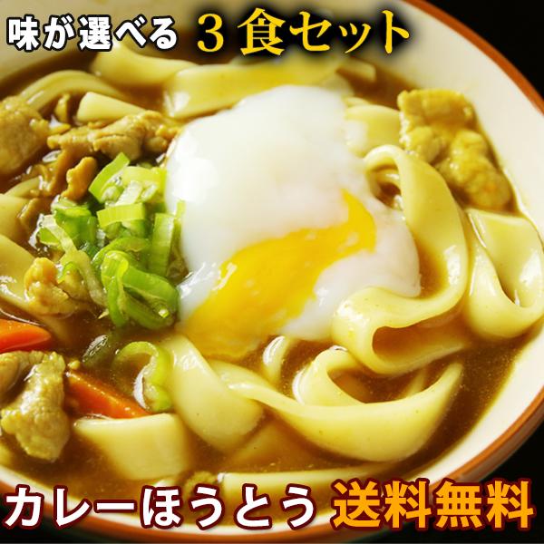 【大人気】送料無料 本なま麺　ほうとう　特製カレースープ　3食セット