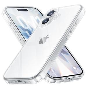 NIMASO iPhone 17 用 ケース クリア 背面 強化ガラス 9H硬度 米軍MIL規格 SGS認証 耐衝撃 傷つけ防止 透明 薄型 バンパー 黄変防止 ワイヤレス充電対