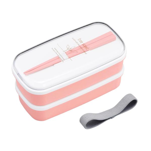 OSK ひのきぷら ランチボックス 2段 650ml ライトピンク 抗菌 仕切付 ベルト付 レンジ対...