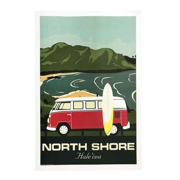 爽やかな色彩とレトロなタッチで描くトラベルポスター　Hawaii NORTH SHORE  hale...