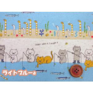 釣り猫 釣り ねこ・ネコ・猫柄 綿麻キャンバス...の詳細画像1