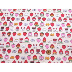 イチゴネコ 苺・ネコ・猫柄 綿キャンバス生地 ...の詳細画像2