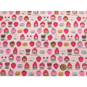 イチゴネコ 苺・ネコ・猫柄 綿キャンバス生地 ...の詳細画像5