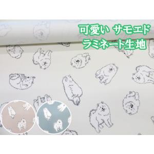 可愛い サモエド　わんこ・犬柄　オックス生地 ラミネート つや消し コスモテキスタイル
