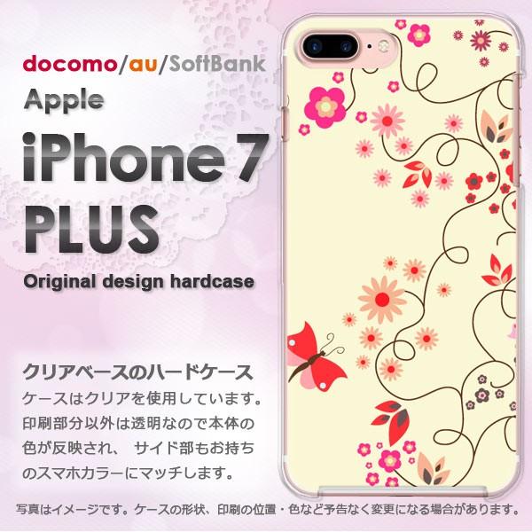 iphone7plus ケース クリア カバー スマホ ゆうパケ送料無料 花・蝶(ベージュ・赤)/i...