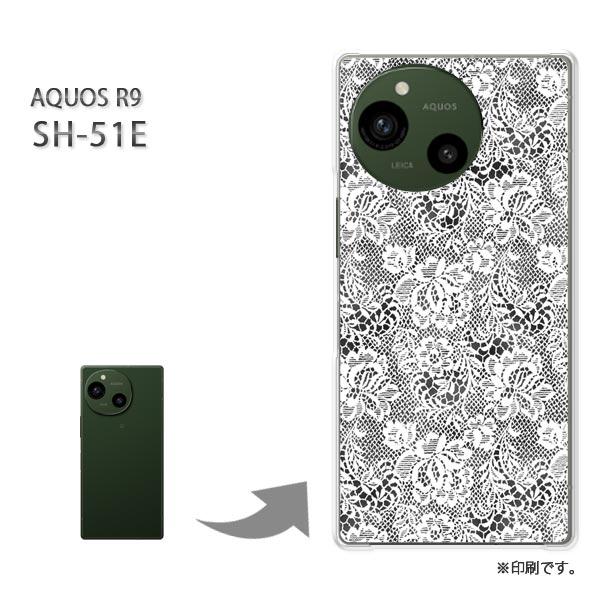 SH-51E AQUOS R9 カバー ハードケース デザイン レース柄 ブラック/sh51e-M7...