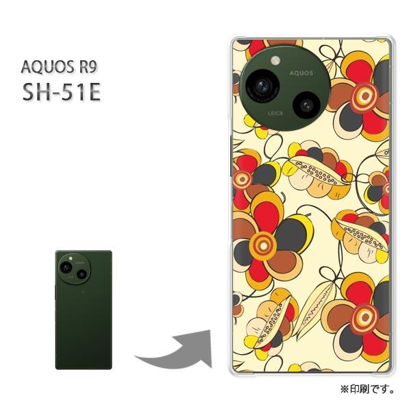 SH-51E AQUOS R9 カバー ハードケース デザイン  花(ベージュ)/sh51e-pc-...