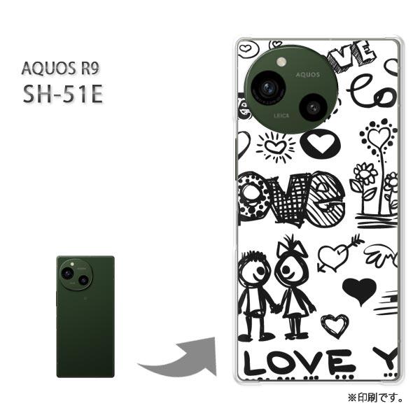 SH-51E AQUOS R9 カバー ハードケース デザイン  シンプル・LOVE(黒)/sh51...
