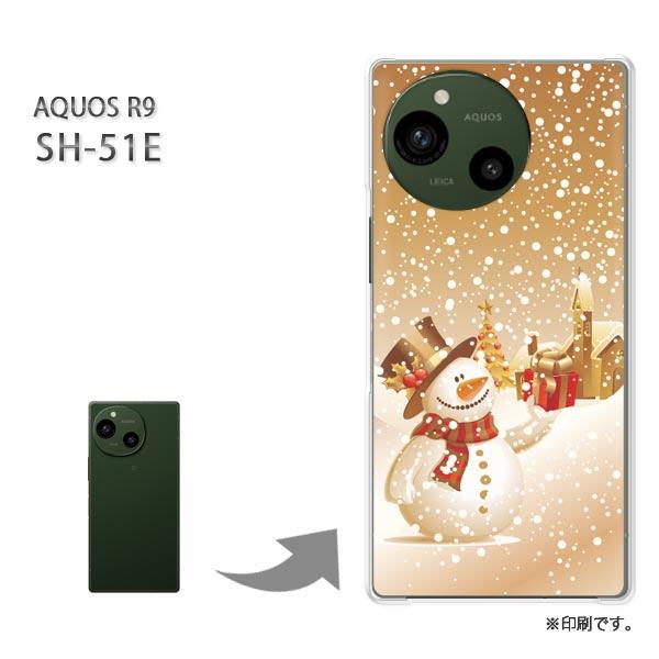 SH-51E AQUOS R9 カバー ハードケース デザイン  冬・シンプル・雪だるま(ブラウン)...