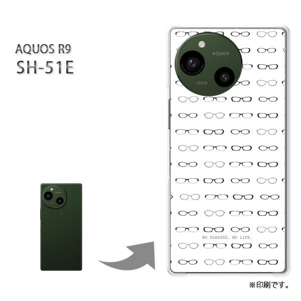 SH-51E AQUOS R9 カバー ハードケース デザイン  メガネ・シンプル・ドット（白）/s...