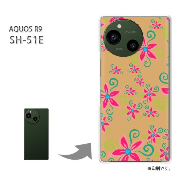 SH-51E AQUOS R9 カバー ハードケース デザイン 花(ブラウン)/sh51e-pc-n...