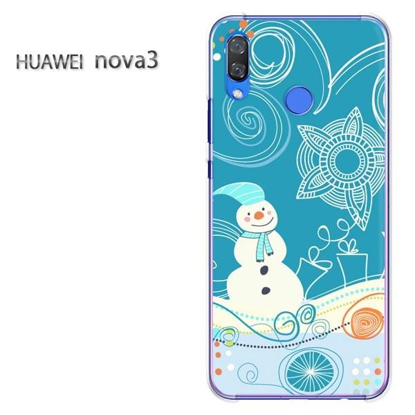 nova3  ケース カバー HUAWEI デザイン  ゆうパケ送料無料冬・シンプル・雪だるま(ブル...