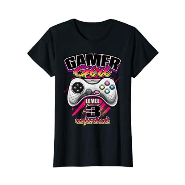 レディース ゲーマーガールレベル3ロック解除されたビデオゲームの誕生日プレゼントの女の子 Tシャツ