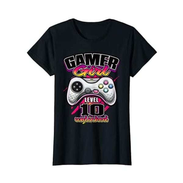 レディース ゲーマーガールレベル10ロック解除されたビデオゲームの誕生日プレゼントの女の子 Tシャツ