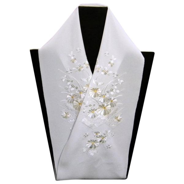 刺繍半襟 花柄ししゅう半衿 白地菊花金1 礼装着物用 留袖 日本製