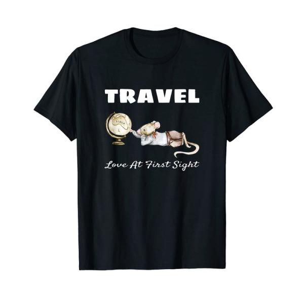 Travel Love At 1st Sight かわいいマウスの地球儀検索アート Tシャツ